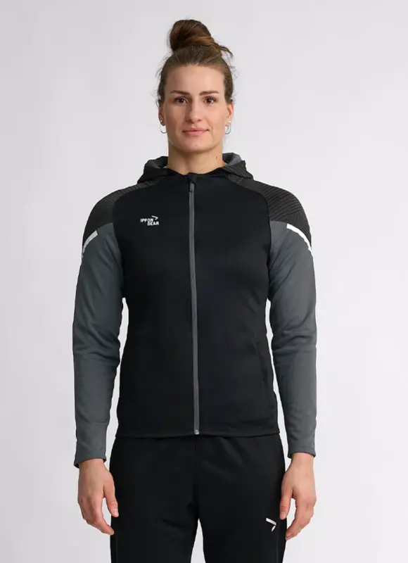 Chaqueta chándal gris con capucha mujer