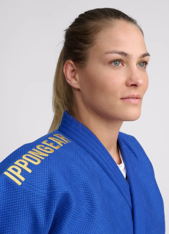 chaqueta IJF mujer slim fit de color azul para judo